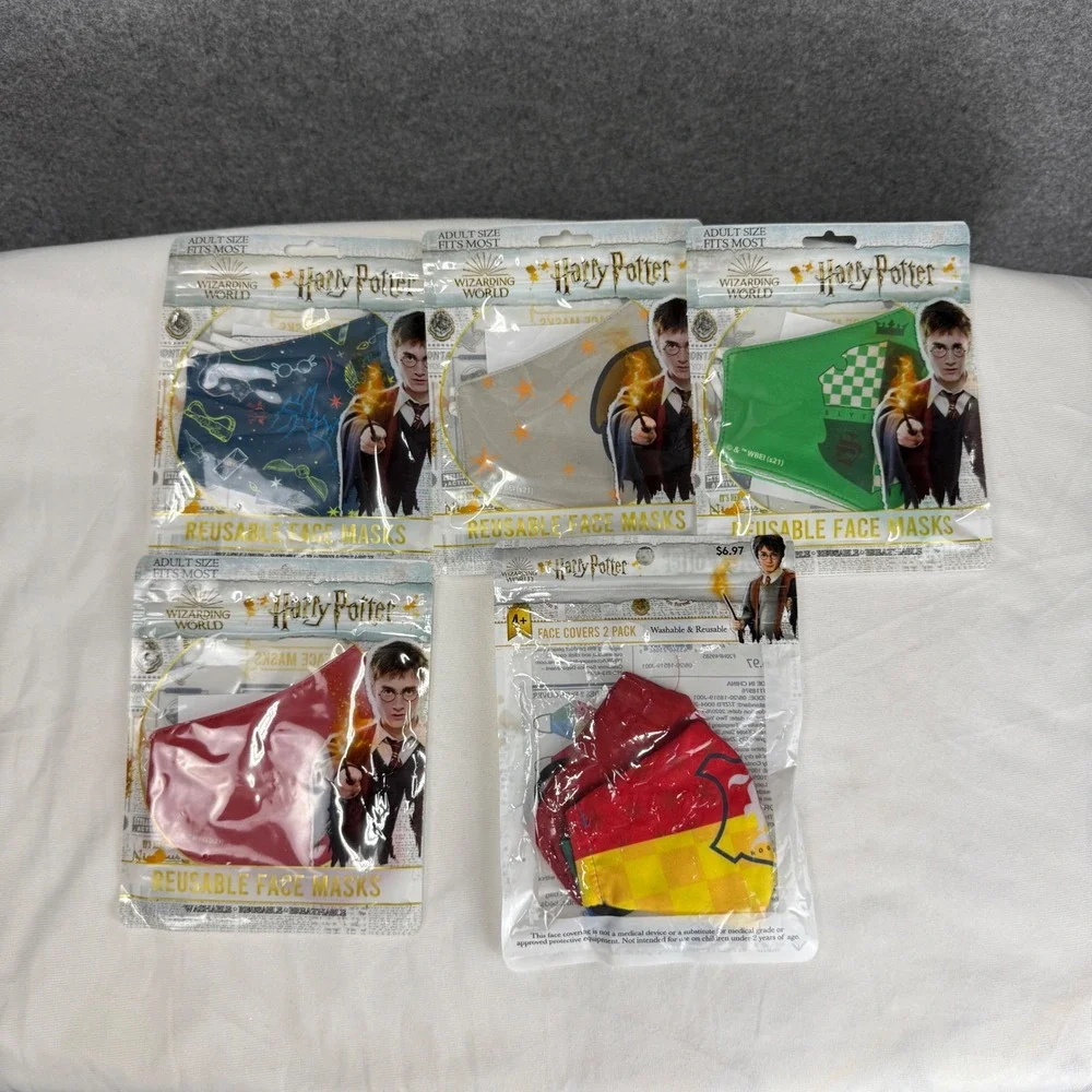 Harry Potter Wizarding World Reusable Face Mask Lot 5 Packs Slytherin Gryffindor